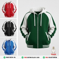 HIJAU Bottle Green White Zipper Hoodie Jacket – Sport Casual Unisex Oversize Size M - 6XL Plain Vars