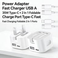 Fast Charging 2 In 1 Foldable Charge Port Power Adapter, USB A + Type-C, 35W USB Tpye-C Power Adapte