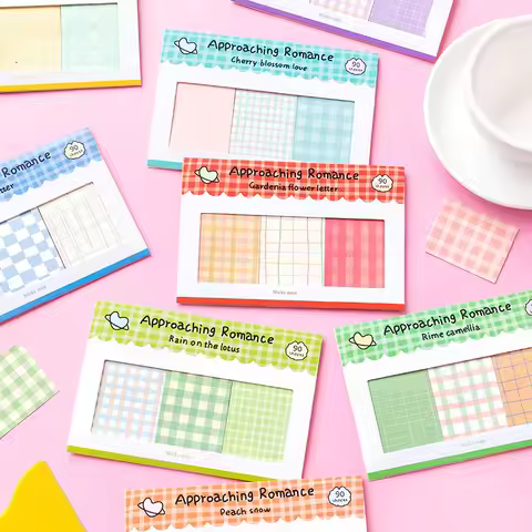 Kawai Memo Pad Message Romantic Plaid Notes Coming Soon Korean Square Collage Removable Sticky Marki