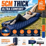 Camping Sleeping Pad Ultralight Inflatable Mattress Built-in Foot Pump 5CM Thick Waterproof Compact 