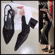 MANXIXI Thời Trang Giày đế bằng nữ giày cao vừa gót giày xê QUIN lấp lánh đẹp (cỡ 35-40)