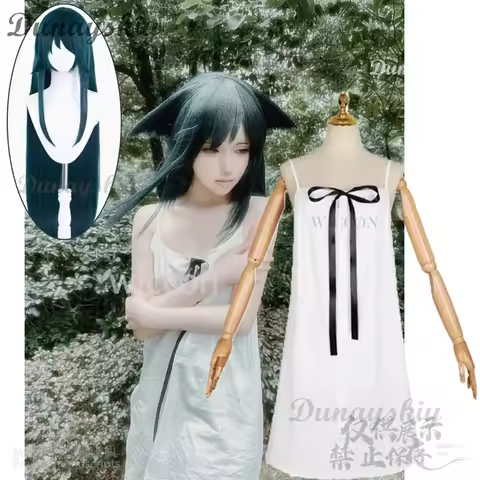 Anime Game The Song Of Saya Japanese Saya Cosplay Costume White Dress Lolita Cos Dark Green Long Wig