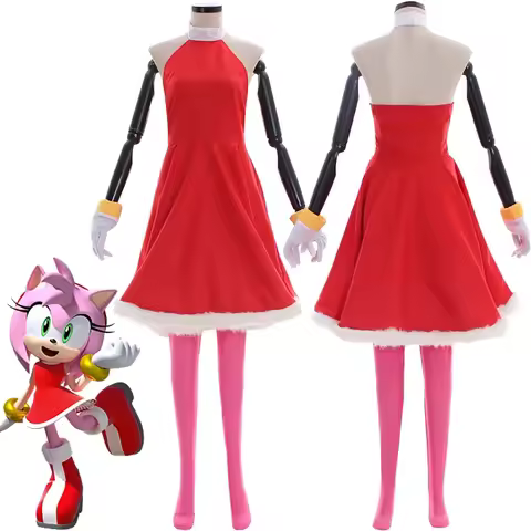 CosplayAnime Amy Rose Cosplay Costume Game Sonic Red Dress Suit Women Outfits Halloween Party Carniv