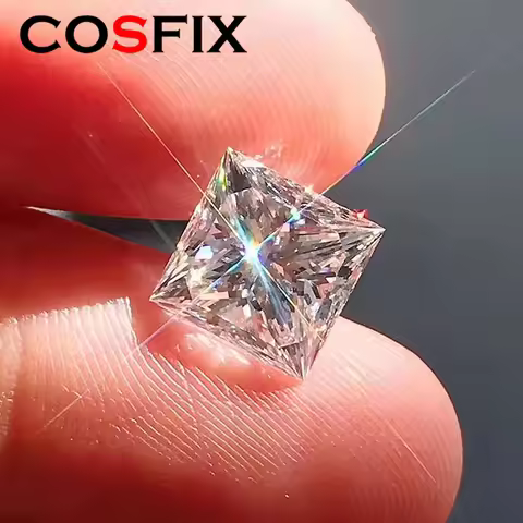 COSFIX Rare Princess Cut Moissanite Loose Stone 0.35-10ct Super White Certified Princess Square Shap