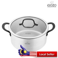 [ Local Ready Stocks ] iGOZO 24CM ELITE 304 STAINLESS STEEL CASSEROLE + GLASS LID COOKWARE KITCHENWARE PERIUK PENUTUp