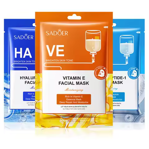 15pcs Vitamin E Hyaluronic Acid Oligopeptide Facial Mask Moisturizing Hydrating Oil-Control Sheet Fa