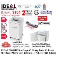 IDEAL 3104 CC 2x15 mm Non Stop A3 Heavy Duty A3 Paper Shredder Micro Cut 17 sheets 120 Liters 3104MC