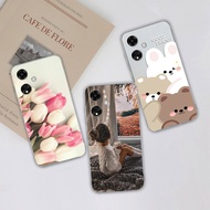 Phone Case For Oppo A59 A60 4G 5G Soft Silicone Lovely Fashion Tulip Bear Protective Clear Shockproo
