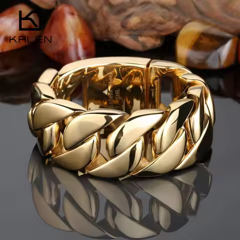 KALEN 316 Stainless Steel Italy Gold Color Bracelet Bangle Men's Heavy Chunky Link Chain Bracelet Fa
