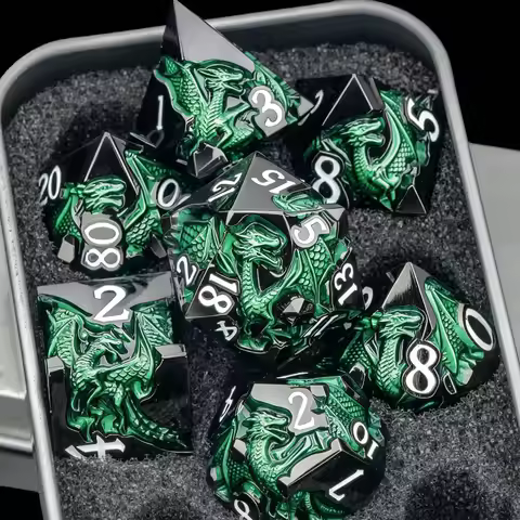 Dungeons and Dragons Dice Set for Role Playing Game, Green Metal DND Dice Set, Prg Polyhedral D&D Di