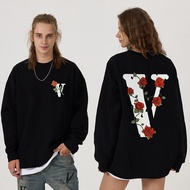 เสื้อยืดแขนยาวลายกุหลาบ VLONE มีฮู้ดเสื้อผู้หญิงคอกลมสำหรับผู้ชาย