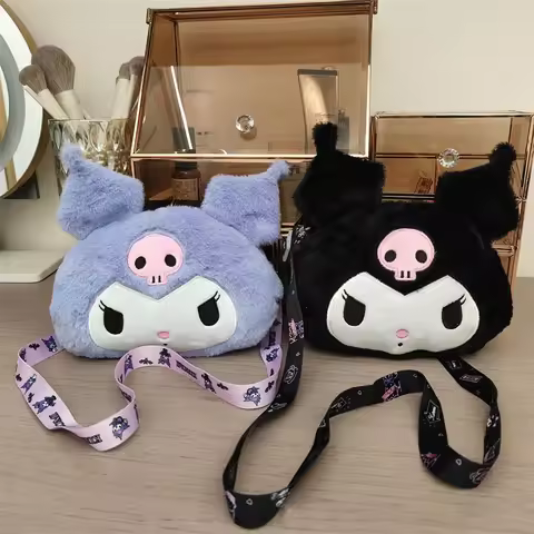 New Sanrio Cartoon Kuromi Skull Plush Bag Shoulder Bag Girl Cute Sweet Girl Heart Handbag Crossbody 