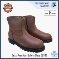 GUZZI Men Premium Leather Goodyear Welt Single Zipper Safety Boots 303 | Kasut Safety (SIRIM DOSH)