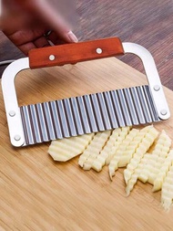 不鏽鋼木柄馬鈴薯切片器薯條切割器馬鈴薯波浪刀蔬菜切割器波浪形馬鈴薯刀