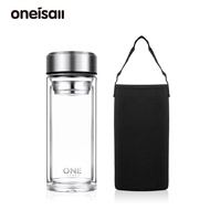 <902>Oneisall แก้วชา สองชั้น ขนาดใหญ่ ทนความร้อน ขวดแก้วแยกชา 600 มล. / 800 มล. / 1000 มล.