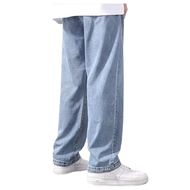 Smile Man Korean Style Oversize Loose Panjang Celana Jeans Pria Baggy Biru Straight Cowo Denim Pants