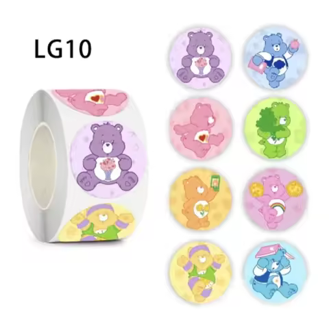 500Pcs Kawaii Cute Cartoon Care Bear Decorative Seal Roll Sticker Children's Birthday Gift Christmas