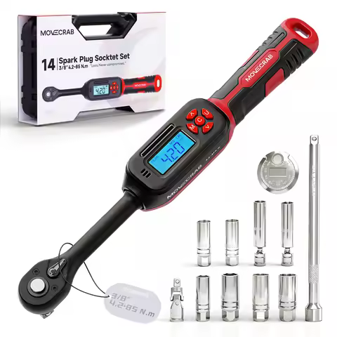 MoveCrab 3/8"Digital Torque Wrench4.2-85Nm/3-62.6Ft-lb with Magnetic Spark Plug Socket U-Joint Exten