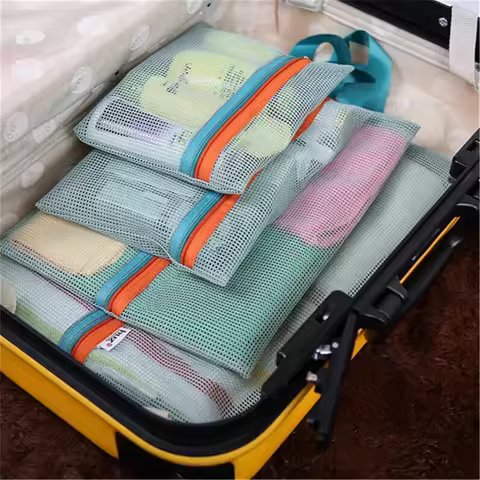 4pcs Travel Packing Organizer Set, Mesh Clothing Bags, Visible Luggage Suitcase Mesh Packing Cubes W