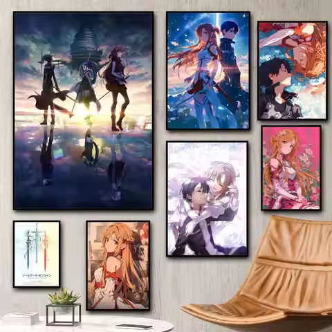 Anime Sword Art Online Kirito Asuna Painting Calligraphy HD Canvas Poster living room bedroom bar ae