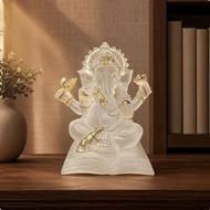 Translucent Elephant-Headed Deity Statue Molded Detailing Seated Deity Figurine Decorative Accents
