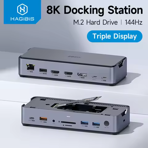 Hagibis USB C Docking Station Type C to 8K DP HDMI-Compatible Triple Display M.2 SSD PD3.0 RJ45 15 i