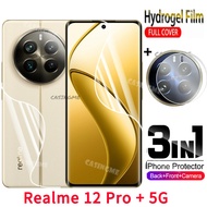 ไฮโดรเจลฟิล์มป้องกันเต็มพื้นที่3in1หลังด้านหน้าสำหรับ Realme12 Pro + 12Pro 5G + Realme 12 Pro + Plus 5G ตัวป้องกันฟิล์มกันรอยนิ่มฟิล์มป้องกันกล้องมองหลังไม่ได้กระจกเทมเปอร์