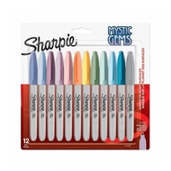 Sharpie Marker Fine, pack of 12 pieces, Mystic Gems Permanent Marker, waterproof pen, plastic sheet 