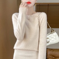 Classic Womens round Neck Knitwear 100% Wool Skin-friendly Breathable Autumn Winter Essential Fashio