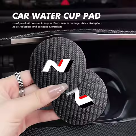 2pcs Car Carbon Fiber Water Cup Mat Coaster Non Slip Pad For Hyundai N Nline Tucson Kona Sonata Velo