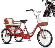 Home Office 3 Wheel Bikes Adult Tricycles with Baskets and Back Seat 20 Inch Three-Wheeled Cruise Trike Shock Absorber Fork for Seniors Women Men Picnics Shopping (Color : Red)