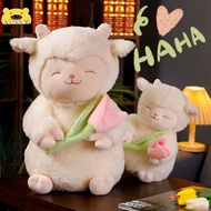 MINISO Sheep Plush Cute Stuffed Lamb Holding flowers Doll Soft Lamb Standing Kawaii Pillow Children's Toy Birthday Gift