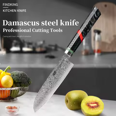 FINDKING 5 inch Semi Santoku Knife 9Cr18Mov 67 Layers Damascus Steel Black Honeycomb Pattern Resin H