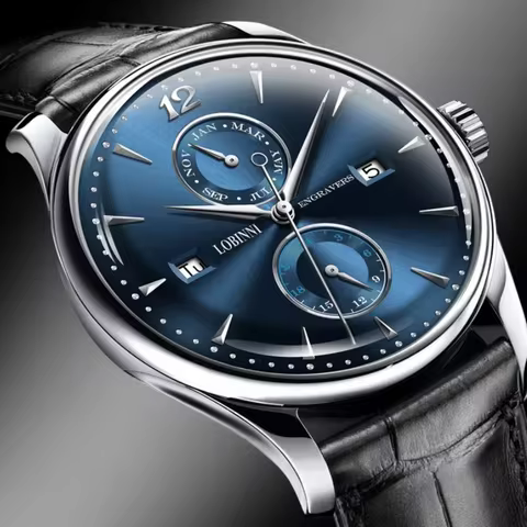 LOBINNI Men Automatic Watch 40mm Mechanical Wristwatch Waterproof Reloj Hombre Multi-Dial Month Week
