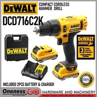 DEWALT XR COMPACT CORDLESS HAMMER DRILL C/W 2PCS BATTERY & CHARGER - 10.8V / 10MM - DCD716C2K