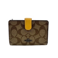 二手蔻COACHL-Zip Signature雙折錢包，米色，品牌錢包，零錢包，鈔票夾