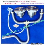 KAG-BXC36 304 stainless steel double sink drain set with drain hole D140, 2-hole sink drain pipe D14