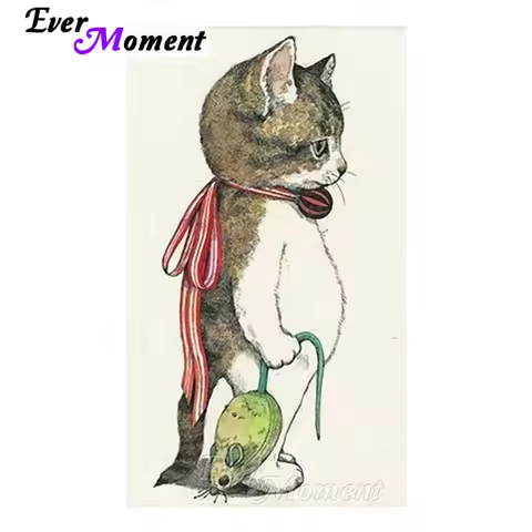 Ever Moment Diamond Painting Cat Animal Home Decorations Cross Stitch 5D DIY Full Drill Round Diamon