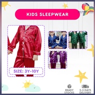 KIDS PYJAMAS Budak 2pcs Set Baju Tidur Kain Lembut Sejuk Satin Silk Toddler Unisex Sleepwear Nigtwear Comelbaby