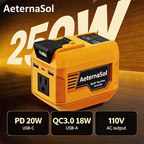 (US Stock 2-5 Days) AeternaSol 250W Power Inverter 500W Peak For 18V DeWalt 20V MAX Battery Portable
