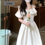 size S Lovito Casual Plain Ruffle Off Shoulder Dress for Women (White) Lovito Gaun Kasual Polos Ruff