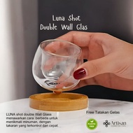 LUNA SHOT Double Wall Glass | 60ml Glass Espresso Shot Glass with Coaster No Handle (Bonus Box)