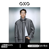 GXG男装 pu皮内里仿羊羔毛皮毛一体时尚夹克外套 2023年冬季新款 烟灰色 175/L