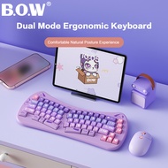 BOW Ergonomic Bluetooth Wireless Keyboard Dual Mode Split Keyboard Cute Kitty-Cat Keycap Keyboard fo