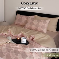 CozyLuxe 900TC Premium Cotton Bedsheet with Quilt Cover | Modern Geometric Style | Single Queen King