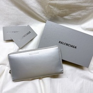 二手正品Balenciaga巴黎世家ESSENTIAL 基本款銀色拉鍊長夾 巴黎世家長夾 巴黎世家皮夾 巴黎世家錢包