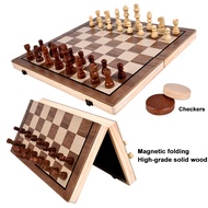 Magnetic Wooden Chessboard 2 In 1 Chess Checker Set Folding Board Chess Game International Chess Set