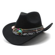 Ready Stock] ebay New Style Woolen Western Cowboy Top Hat Minority Ethnic Style Men Women Couple Hat