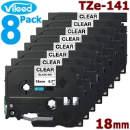 [จัดส่งทั่วไทย] 8 Pack 18mm Tze-141 Black on Clear Label Tape for Brother P-Touch Printer TZe141 Tze