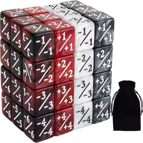 48 Pieces Magic Counter Dice Plus 1 MTG Counters Dice Set Marble Life Buff Tokens D6 Dice Compatible